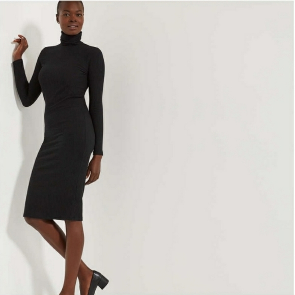 Black Ribbed Turtleneck Dress - Picture 1 of 4